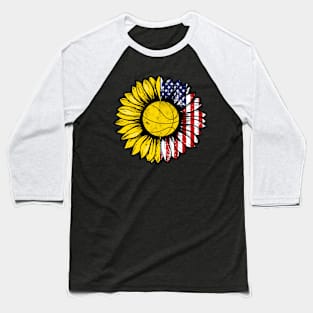 Sunflower American Flag Basketball Lover Gifts 4th Of July Baseball T-Shirt